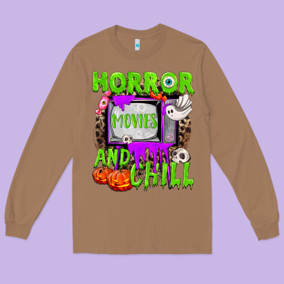 Horror Movies And Chill Long Sleeve Tee Designed By Nancycooperartshop