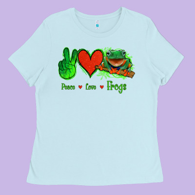 Peace Love Frogs Ladies Tee Designed By Jasminsmagicworld