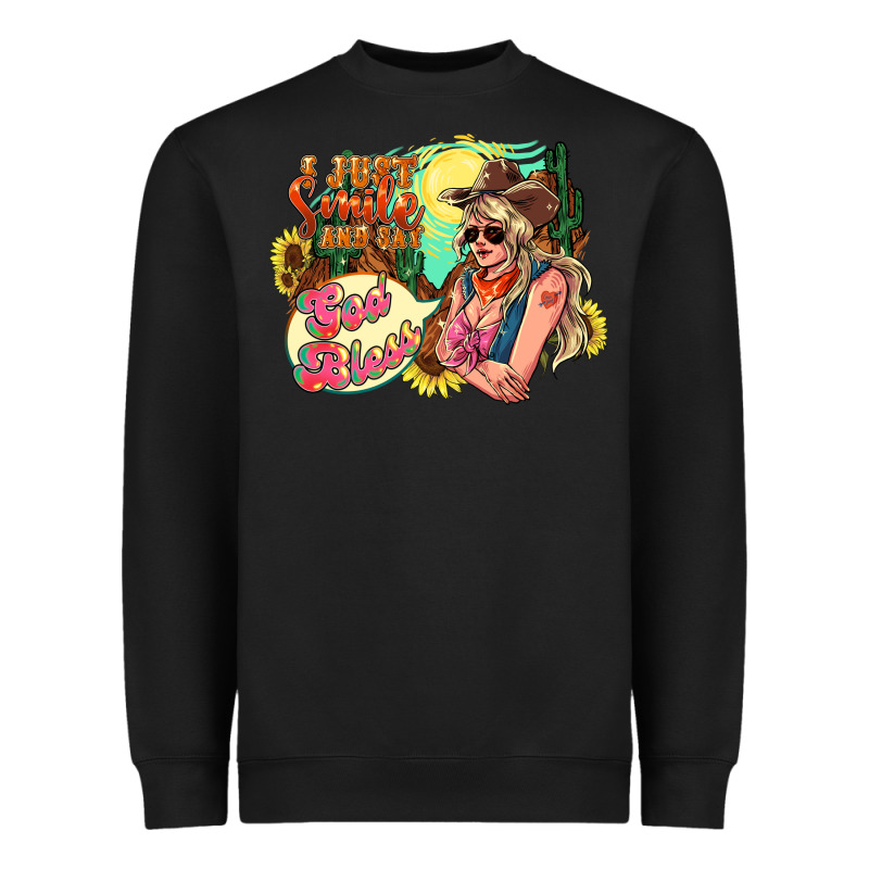 I Just Smile And Say God Bless Heavyweight Sweatshirt by HowdyJamesFarm | Teevron