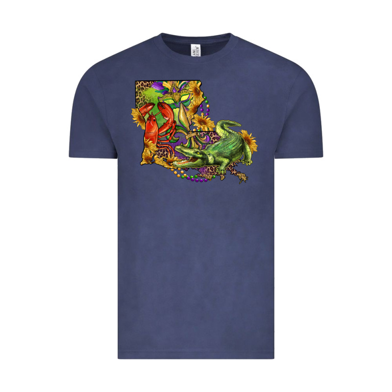 Louisiana Map With Mardi Gras Crocodile Vintage Tee by RanaPortraitStore | Teevron
