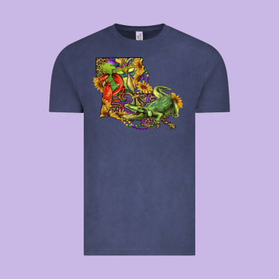 Louisiana Map With Mardi Gras Crocodile Vintage Tee Designed By Ranaportraitstore
