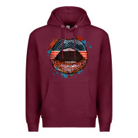 Burgundy American flag lips 4th of july Premium Hoodie - FaDigitalArtStudio