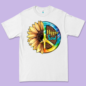 Hippie Soul With Sunflower And Leopard Background Premium Tee Designed By Jahusdesignshop