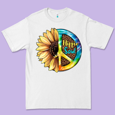 Hippie Soul With Sunflower And Leopard Background Premium Tee Designed By Jahusdesignshop