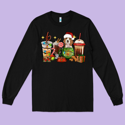 Christmas Coffee Cups With Beagle Long Sleeve Tee Designed By Ranaportraitstore
