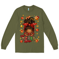 Army Green one merry mama christmas afro messy bun Long Sleeve Tee - texasbilliewilder