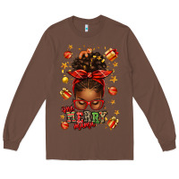 Chestnut one merry mama christmas afro messy bun Long Sleeve Tee - texasbilliewilder