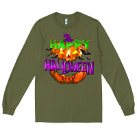 Army Green Happy Halloween Long Sleeve Tee - NancyCooperArtShop