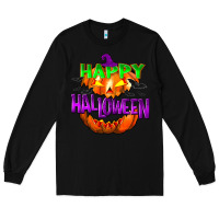 Black Happy Halloween Long Sleeve Tee - NancyCooperArtShop