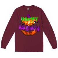 Burgundy Happy Halloween Long Sleeve Tee - NancyCooperArtShop