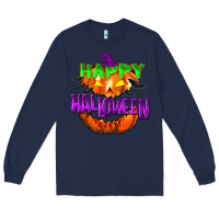 Navy Happy Halloween Long Sleeve Tee - NancyCooperArtShop