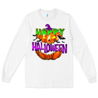 White Happy Halloween Long Sleeve Tee - NancyCooperArtShop