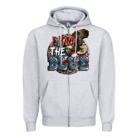 Heather Grey I back the blue Zipper Hoodie - FaDigitalArtStudio