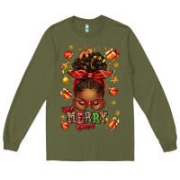 Army Green one merry nana christmas afro messy bun Long Sleeve Tee - texasbilliewilder