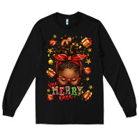 Black one merry nana christmas afro messy bun Long Sleeve Tee - texasbilliewilder