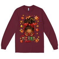 Burgundy one merry nana christmas afro messy bun Long Sleeve Tee - texasbilliewilder