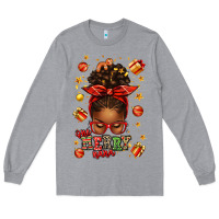 Heather Grey one merry nana christmas afro messy bun Long Sleeve Tee - texasbilliewilder