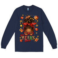 Navy one merry nana christmas afro messy bun Long Sleeve Tee - texasbilliewilder