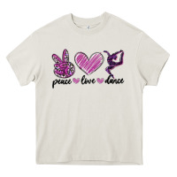 Cream peace love dance Heavy Core Tee - MaliasSmallBusiness
