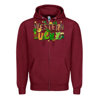 Burgundy western lucky St. Patricks Day Zipper Hoodie - FaDigitalArtStudio