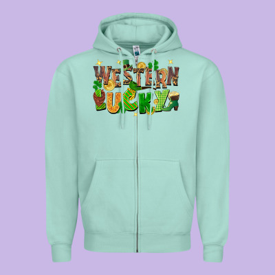 Western Lucky St. Patricks Day Zipper Hoodie Designed By Fadigitalartstudio