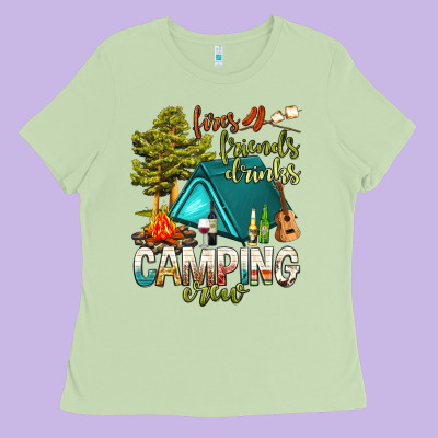 Fires Friends Drinks Camping Crew Ladies Tee Designed By Nancycooperartshop