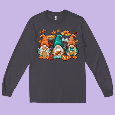 Thanksgiving Gnomes Long Sleeve Tee Designed By Nancycooperartshop