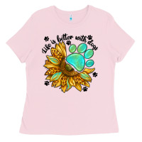 Bubblegum Pink life is better with dogs Ladies Tee - NancyCooperArtShop