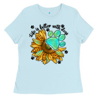 Baby Blue life is better with dogs Ladies Tee - NancyCooperArtShop