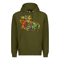 Army Green louisiana map with mardi gras crocodile Premium Hoodie - RanaPortraitStore