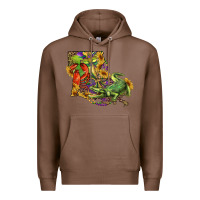 Chestnut louisiana map with mardi gras crocodile Premium Hoodie - RanaPortraitStore