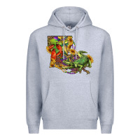 Heather Grey louisiana map with mardi gras crocodile Premium Hoodie - RanaPortraitStore