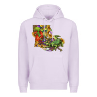 Lilac louisiana map with mardi gras crocodile Premium Hoodie - RanaPortraitStore