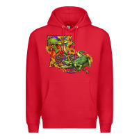 Red louisiana map with mardi gras crocodile Premium Hoodie - RanaPortraitStore