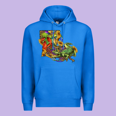 Louisiana Map With Mardi Gras Crocodile Premium Hoodie Designed By Ranaportraitstore
