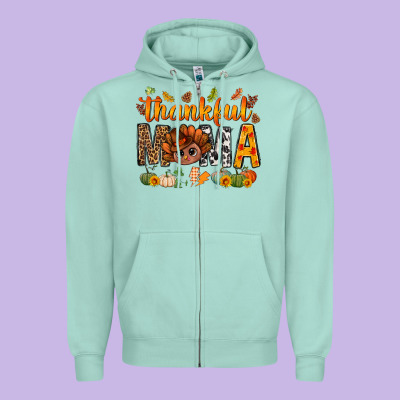 Thankful Mama And Turkey Bbs Zipper Hoodie Designed By Bundleandbundleshop