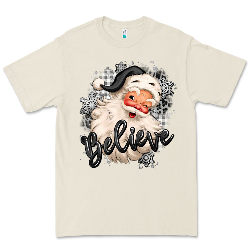 Believe Buffalo Plaid White Christmas Santa Claus Premium Tee by MaliasSmallBusiness | Teevron