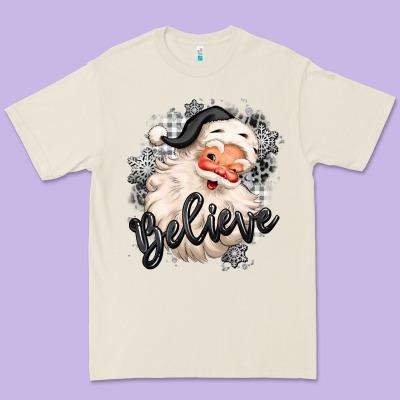 Believe Buffalo Plaid White Christmas Santa Claus Premium Tee Designed By Maliassmallbusiness