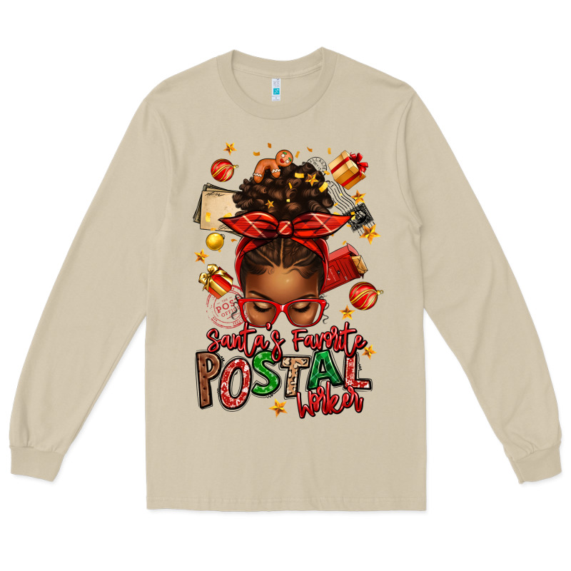 Santas Favorite Postal Worker Afro Messy Bun Long Sleeve Tee by texasbilliewilder | Teevron