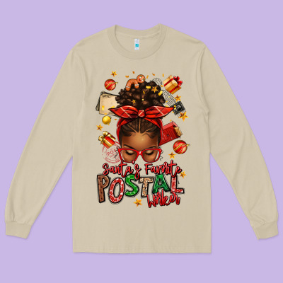 Santas Favorite Postal Worker Afro Messy Bun Long Sleeve Tee Designed By Texasbilliewilder