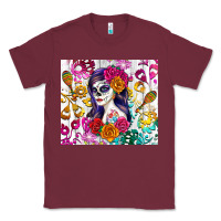 Burgundy sugar skull girl Classic Tee - RanaPortraitStore