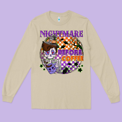 Nightmare Before The Coffee Halloween Long Sleeve Tee Designed By Nancycooperartshop