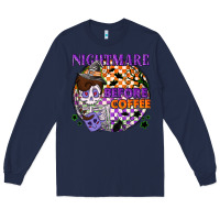 Navy Nightmare before the coffee halloween Long Sleeve Tee - NancyCooperArtShop