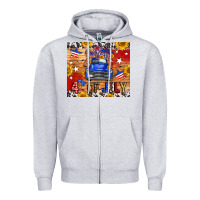 Heather Grey Fourth Of July Truck Zipper Hoodie - FaDigitalArtStudio