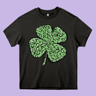 Leopard Shamrock Heavy Core Tee Designed By Maliassmallbusiness