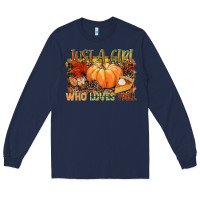 Navy Just a girl who loves Fall Long Sleeve Tee - NancyCooperArtShop