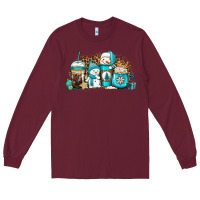 Burgundy winter snowman coffee cups Long Sleeve Tee - Jasminsmagicworld