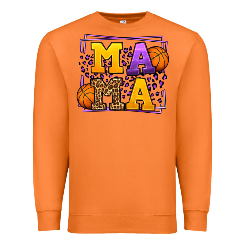 Purple And Gold Basketball Leopard Frame Mama Premium Sweatshirt by LillyAllenDesigns | Teevron