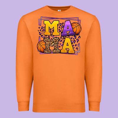 Purple And Gold Basketball Leopard Frame Mama Premium Sweatshirt Designed By Lillyallendesigns