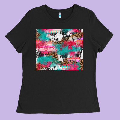 Leopard Cowhide Pink Turquoise Glitter Ladies Tee Designed By Nancycooperartshop
